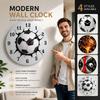 Solid Wood Football-Themed Wooden Clock Silent Soccer Quartz Clock Round Wall Clock  Living Room