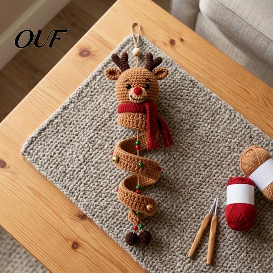 DIY Spiral Ornament Craft Christmas Crochet Kit, 3D Reindeer Hanging with Party Ornaments Yarn And Beads, Seasonal Handmade Decoration for Holiday