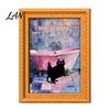 Decorative Fridge Magnets Oil Painting Cat Refrigerator Magnet, Wooden Frame Black Pattern Magnet Decor Theme Retro Rectangle Magnetic Decoration Home