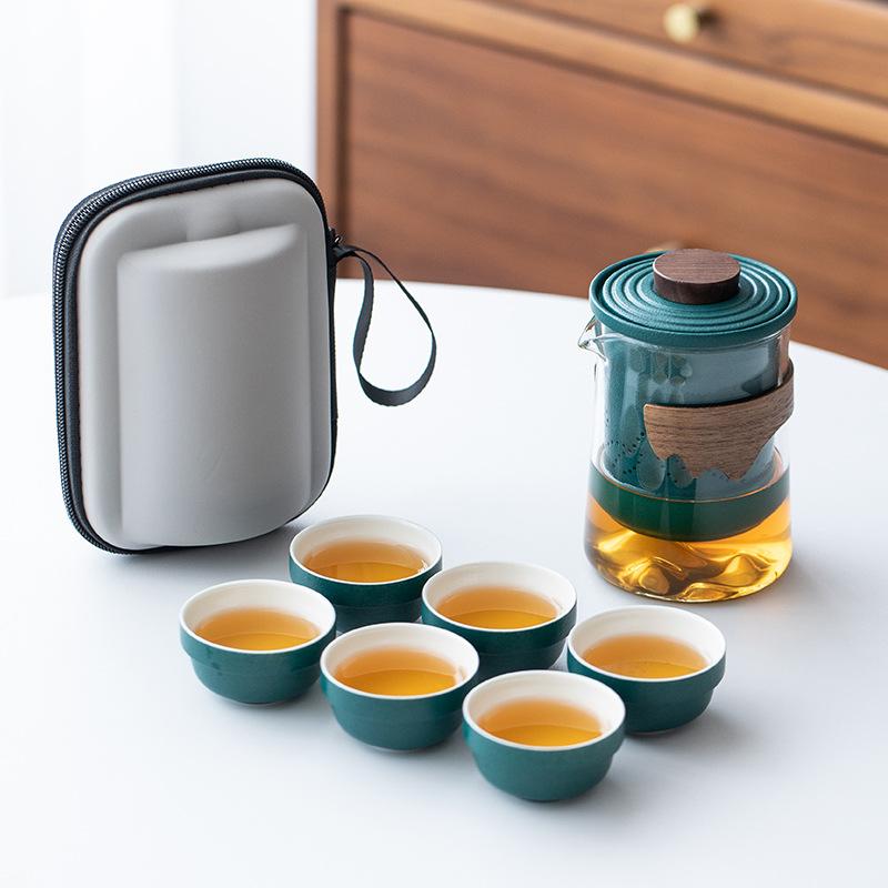 Outdoor travel kung fu tea set portable activity ceramic express cup one pot six cups Dragon Boat Festival graduation gift