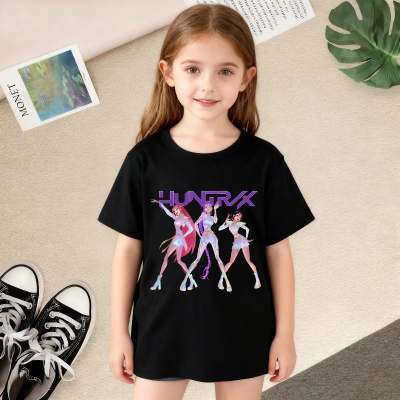K-Pop Охотник на демонов Мультяшный Аниме Детский Круглый Вырез Модный Повседневный Топ Удобная Мягкая Детская Футболка