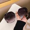 Round Sunglasses Women Brand Designer Gradient Fashion Sun Glasses Female Rimless Metal Oculos De Sol Luxury Designer