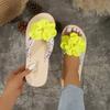 Fashion Women's Slippers Summer New Flat Round Head Flower Matching Color Flip-flops Casual Comfort Increase Non-slip Sandals