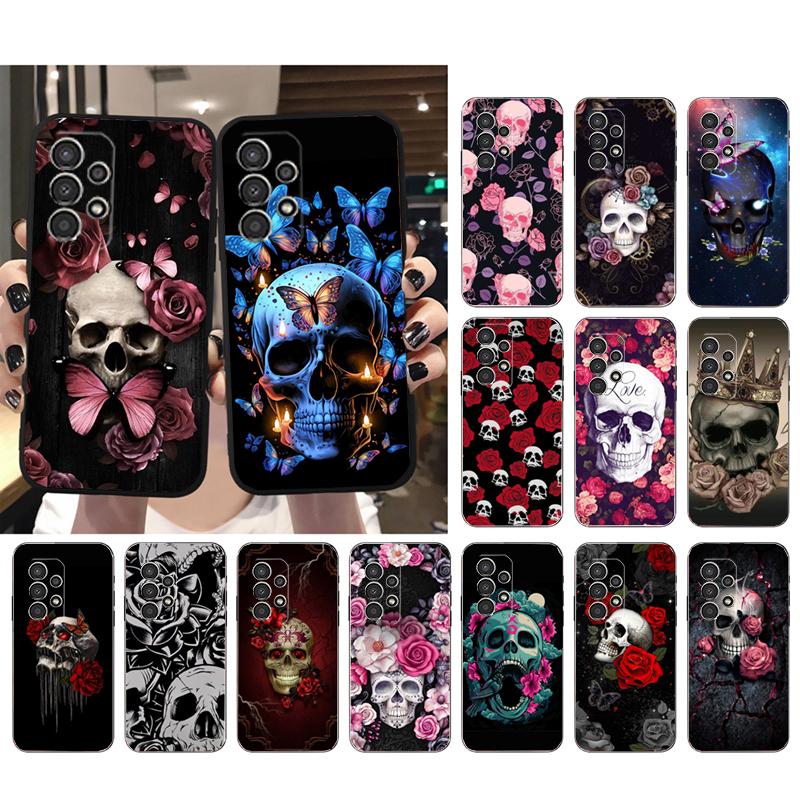 Phone Case for Samsung Galaxy A35 A55 A54 A15 A25 A05s A05 A22 A24 A52 A33 A34 M34 M14 M54 M23 Skull Rose Butterfly Case Funda