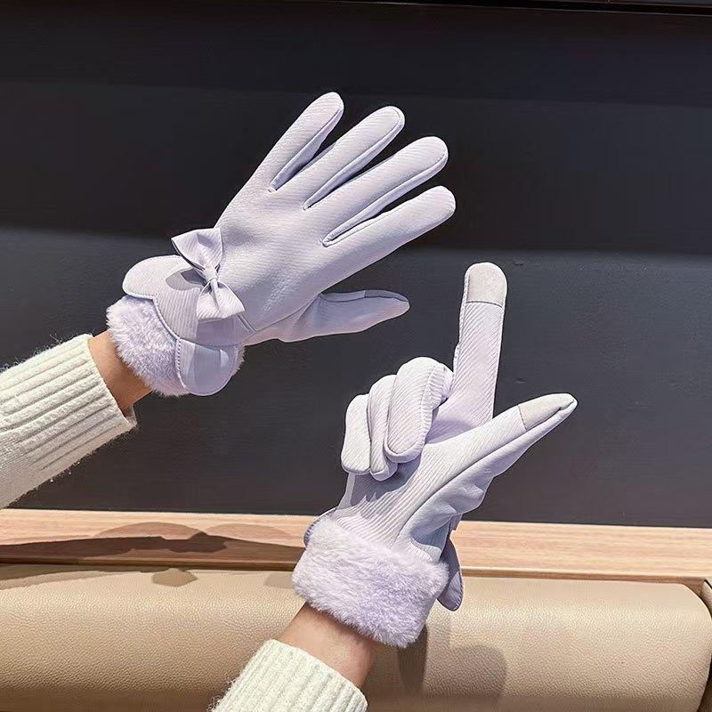 Winter Plus Fleece Gloves New Style for Women Riding and Driving Windproof Cold Warm Touch Screen Cute Korean Style Student Riding Bike