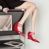 Красные Сексуальные Женские Босоножки на Высокой Клиновидной Подошве с Острым Носком 2024 Дизайнерские Новые Туфли для Вечеринки
