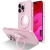 Case for iPhone 15 Pro, Shockproof Anti-Scratch Hard with Rotating Magnetic Stand and Camera Protection - Translucent Pink
