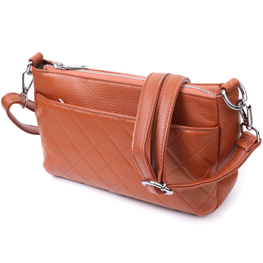 Сумка для женщин среднего размера на три отделения из натуральной кожи VINTAGE Bag 22804 Рыжий