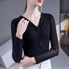 Women's Beaded V-Neck Mesh Long-Sleeve Slim Fit Tee - 2025 Spring/Autumn Collection