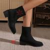 Внешняя торговля женские вязаные ботинки больших размеров 2025 осень и зима новые дышащие вязаные эластичные ботинки с острым носком квадратный каблук чулок короткие ботинки