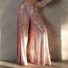 Women Sequin Loose Wide Leg Pants Streetwear Elastic High Waist Ankle Length Slight Strech Elegant Trousers Capris Y2k Streetwear