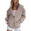Womens Fleece Hooded Zip-Up Sweatshirt Loose Fit Casual Long Sleeve Top