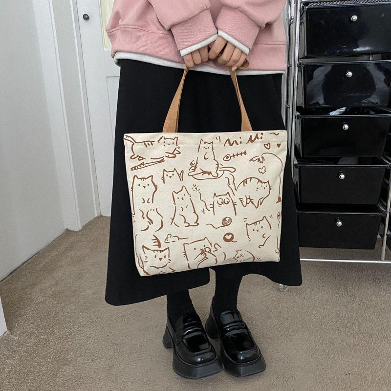 Женская сумка, нишевая дизайнерская холщовая сумка с принтом, студенческая сумка через плечо, большая вместительная сумка через плечо, сумка-тоут