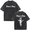 Jesus Is King Christian Graphic Vintage Washed T Shirt Fashion Hip Hop Short Sleeve T-shirts Men Women Cotton Casual T-shirt Top