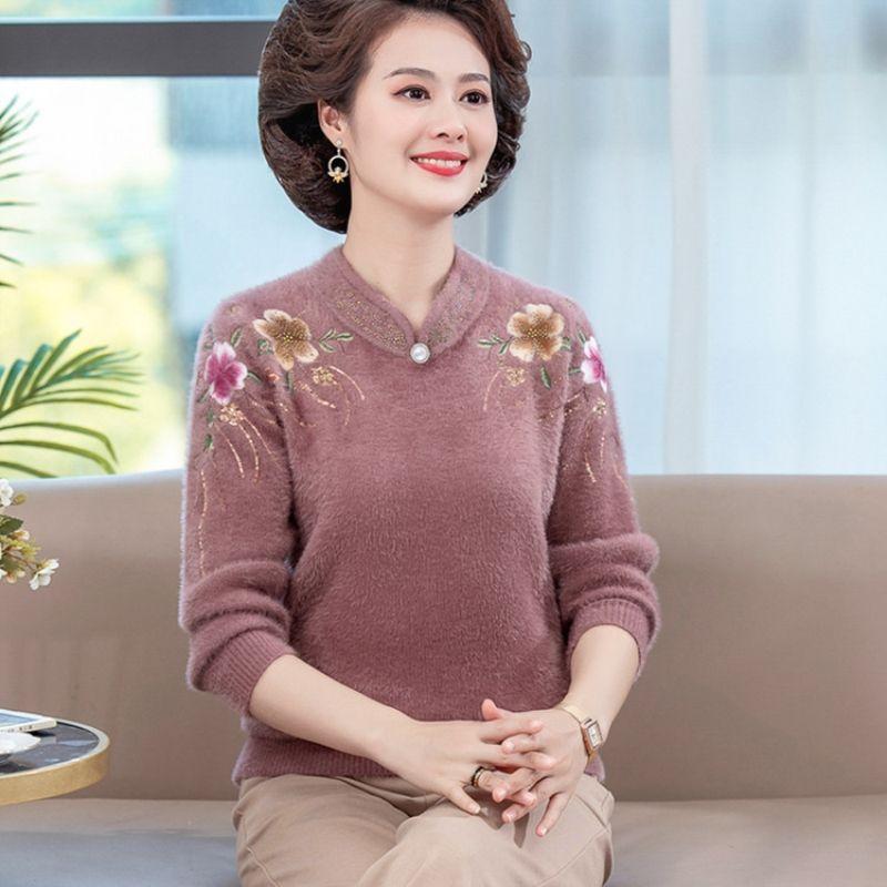 Одежда для матери, осенний и зимний норковый плюшевый свитер, женский теплый топ среднего возраста, нижняя рубашка для людей среднего и пожилого возраста
