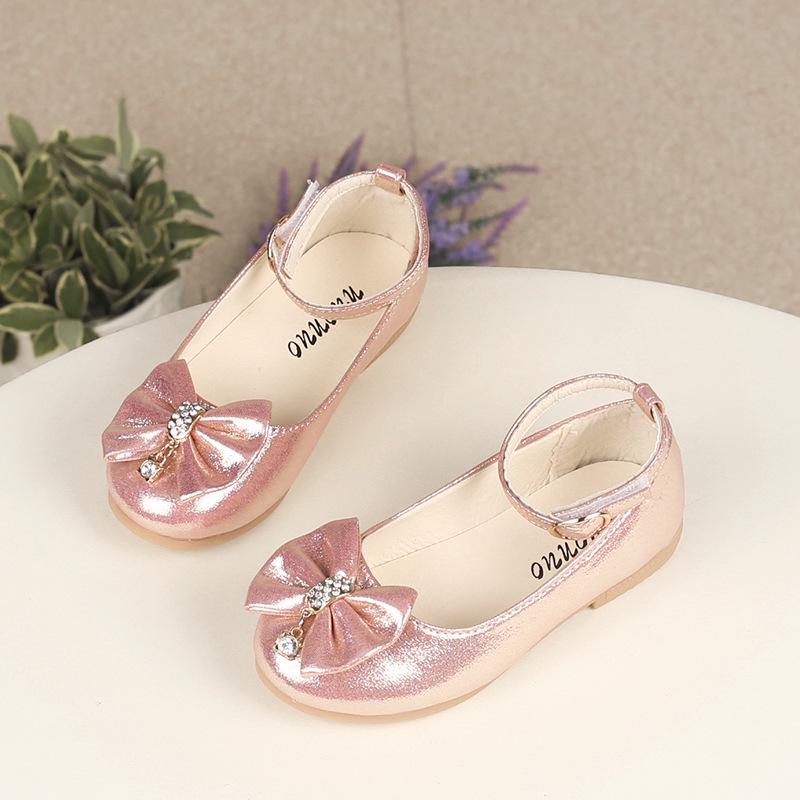 Girls Princess Leather Shoes Spring Autumn Elegant Kid Ballet Shoes Ankle-strap Bowtie Fashion Causal Children's Flats Versatile