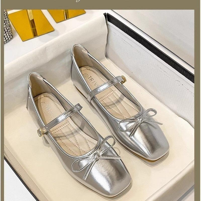 Осенние туфли Мэри Джейн на плоской подошве с серебристым бантом, женские модные кожаные мокасины с круглым носком, женские туфли на плоской подошве, размер 35-40
