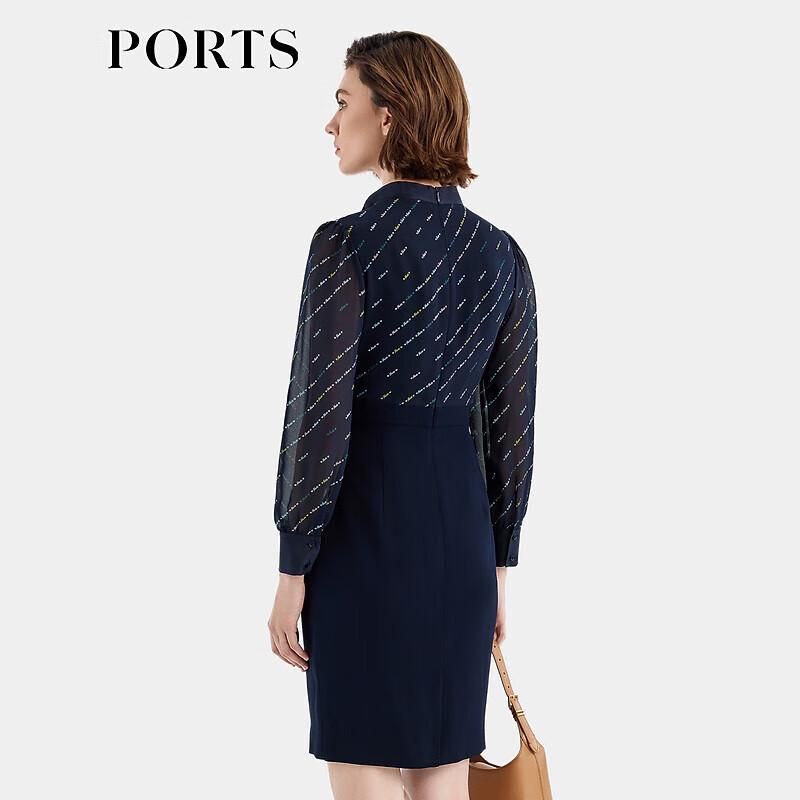 PORTS Women's Elegant Indigo Print A-Line Dress