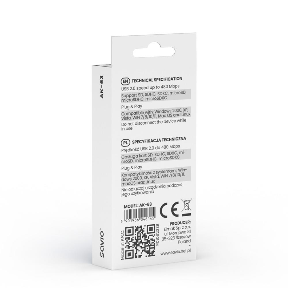 SAVIO AK-63 SD card reader, USB 2.0