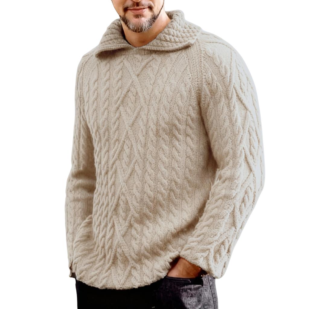Men's Fashion Knitting Pullover Long Sleeves Loose Flip Collar Sweater