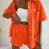 Women's Summer Cotton and Linen Suit Solid Color Casual Single-breasted Short-sleeved Shirt Top Plus Shorts Two-piece Set