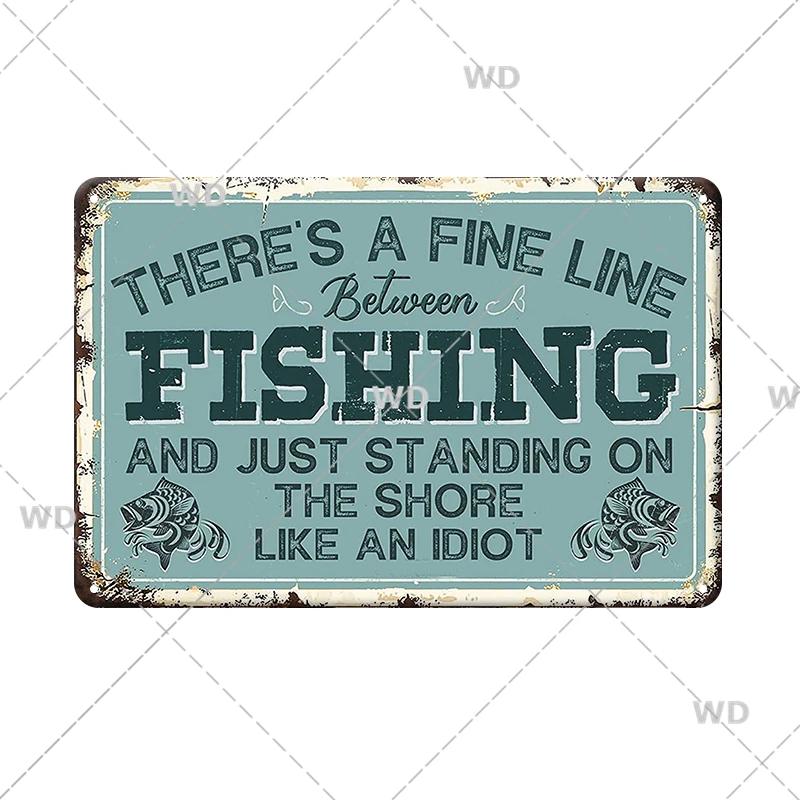 Funny Fishing Metal Tin Sign Retro Vintage Plaque Metal Poster Go Fishing Lover Gift Plate For Men Cave Fishing Home Wall Decor