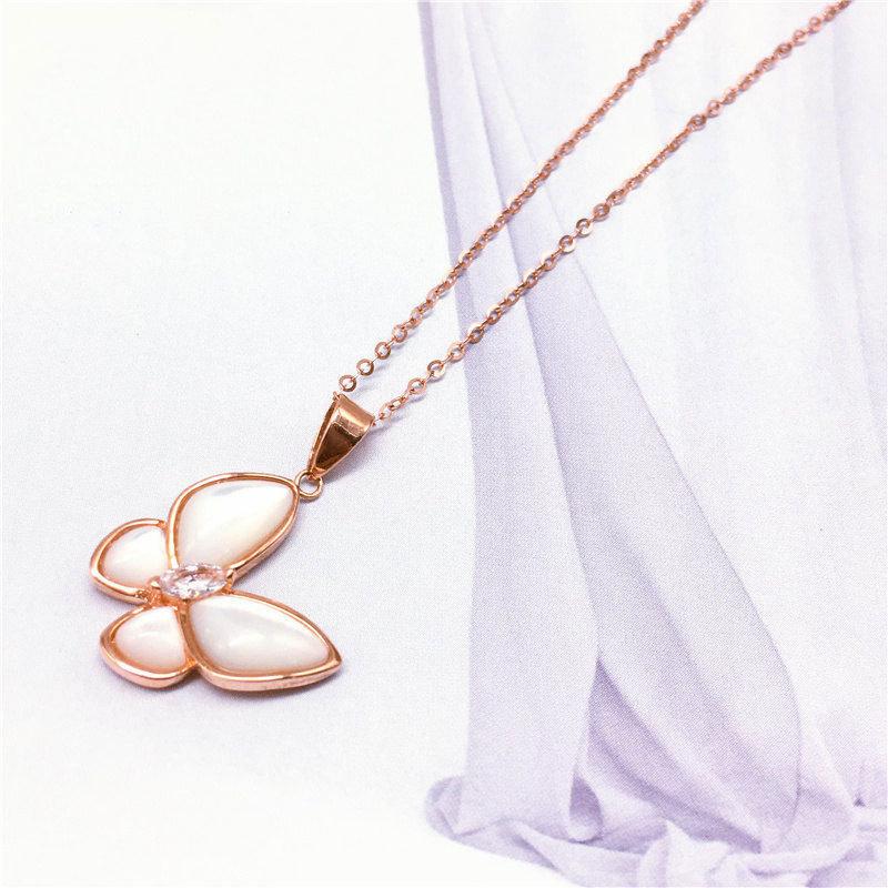 Exquisite Russian 585 Purple Gold Literary White Fritillary Butterfly Set Chain Foreign Color Gold Plated Rose Gold Necklace Women