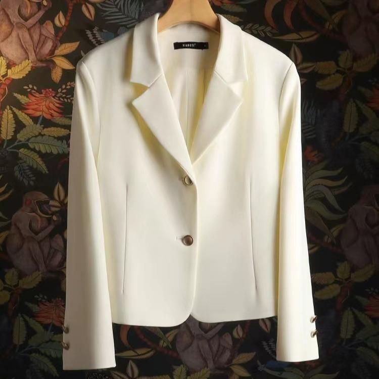 2024 Women's Petite Casual Blazer - Autumn French Style, Slim Fit, Long Sleeve