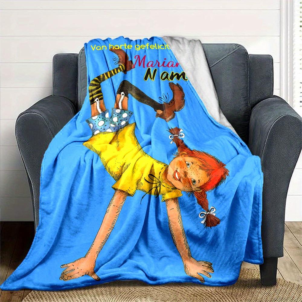 Pippi Longstocking Cartoon Girl Blanket With Customizable Name Soft And Comfortable Shawl Blanket For All Seasons Suitable For Home Travel Camping