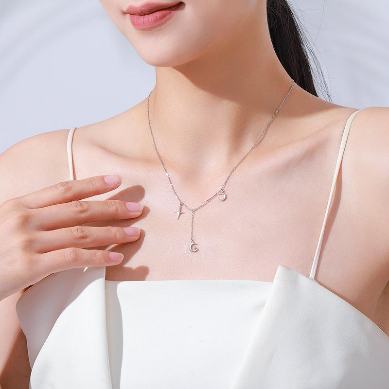 High Quality Fine Jewelry Engagement Wedding Jewelry 925 Sterling Silver Star Moon Tassel Pendant Necklace