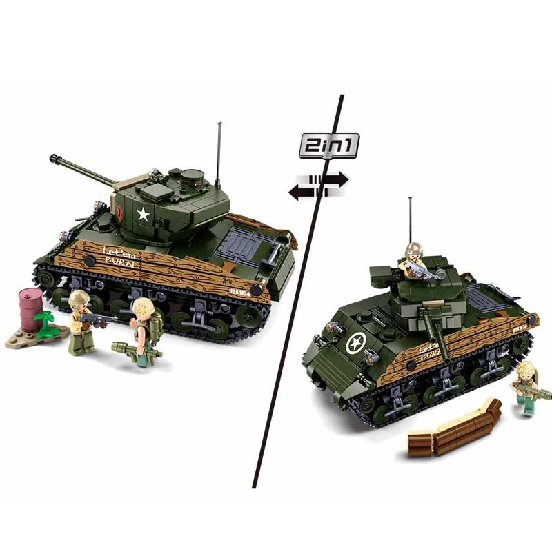 Sluban 715 шт. M4A3 средний танк модель кирпичи WW2 классический армейский бронированный танк фигурка строительные блоки набор DIY игрушки для детей подарки