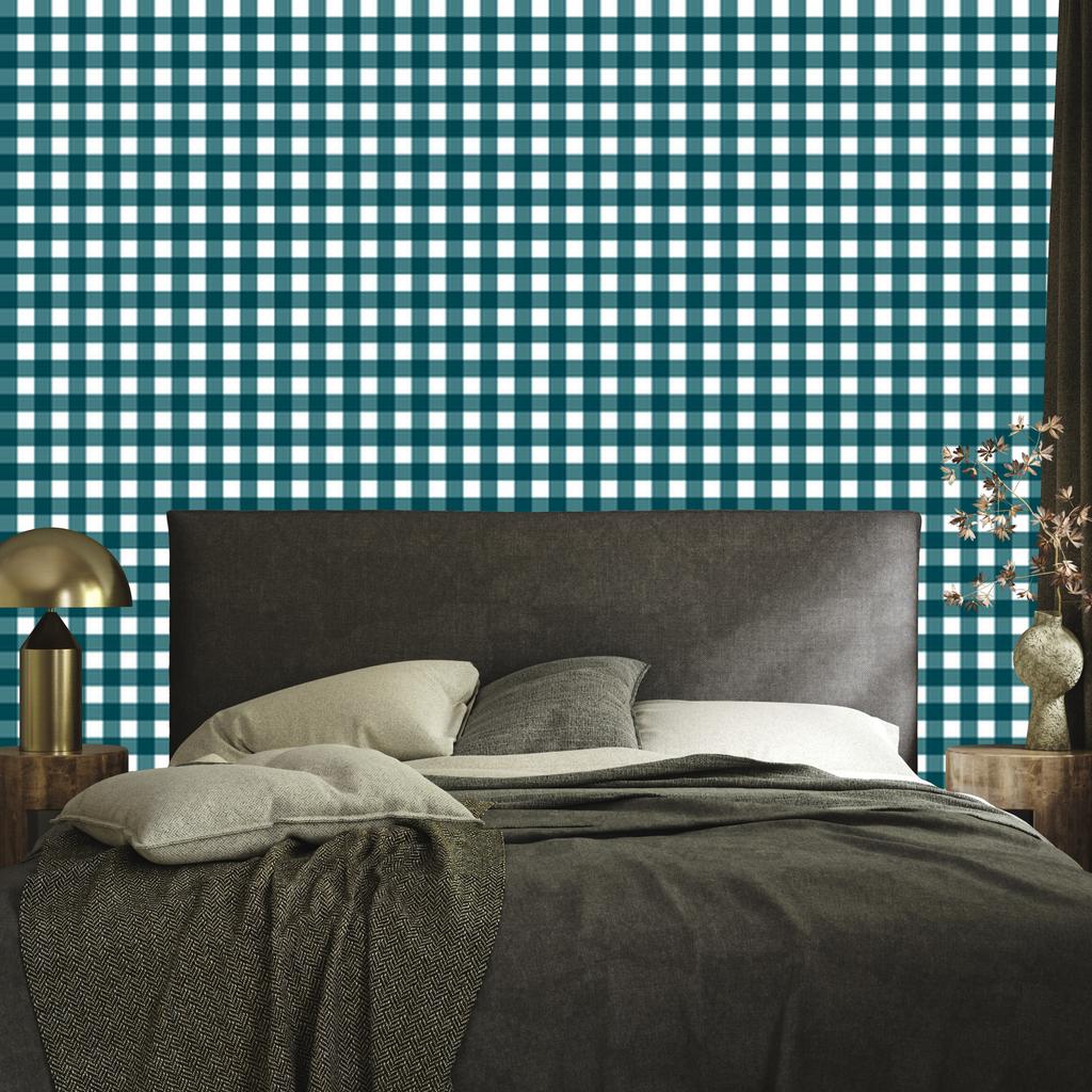 Colorful Retro Checkered Wallpaper in Turquoise and White for Living Room and Bedroom 50x1000