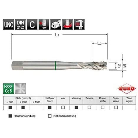 Macho de roscar - RUKO - 266100UNC - HSS-Co 5 - DIN 371 - Couleur Gris