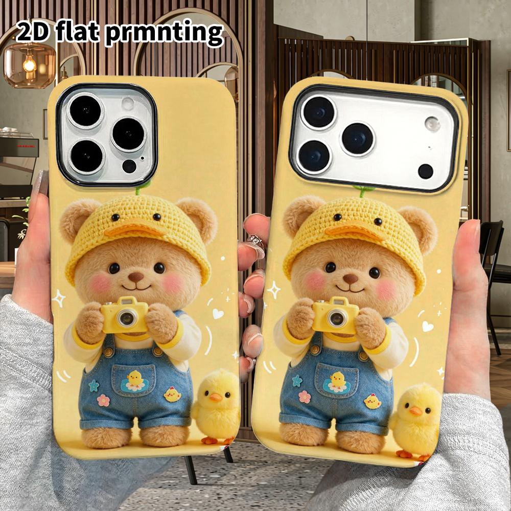 Phone Case: 2D flat design suitable for iPhone 18, 17, 16, 15, 14, 13 Pro film protection case, couple style, photo bear, Christmas and Halloween gift
