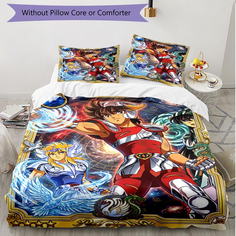 3pcs Duvet Cover Set (1*Duvet Cover + 2*Pillowcase, Without Core), Saint Seiya Print Soft All‑Season Bedding Set, Home Bedroom Decor Gift
