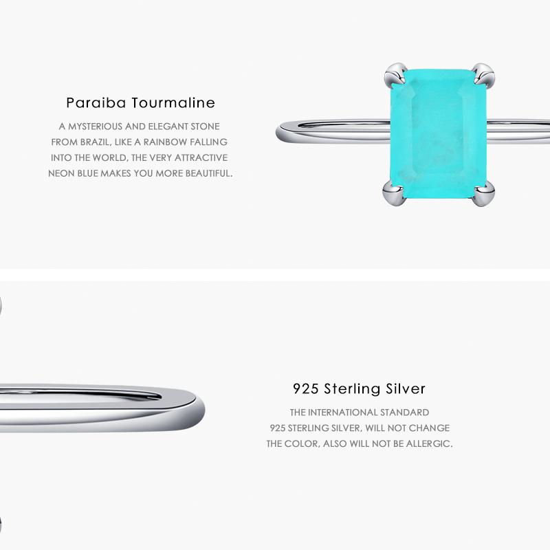 MODIAN 925 Sterling Silver Classic Rectangle Tourmaline Female Finger Ring For Women Charm Fine Jewelry