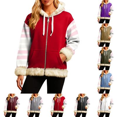 Женская Удобная Свободная Модная Повседневная Толстовка-Куртка с Длинным Рукавом, Карманами и Капюшоном с Полосатым Принтом