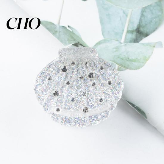 Durable Hair Claw Shell Shape Rhinestones Inlaid Clip Anti-slip Teeth Strong Grip Acrylic Small Styling Accessory Women