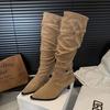 Fashion Boots Pointed Thin Heel Belt Buckle Pleated Heap Boots Women's 2025 Autumn New Temperament Thin High Heel Boots