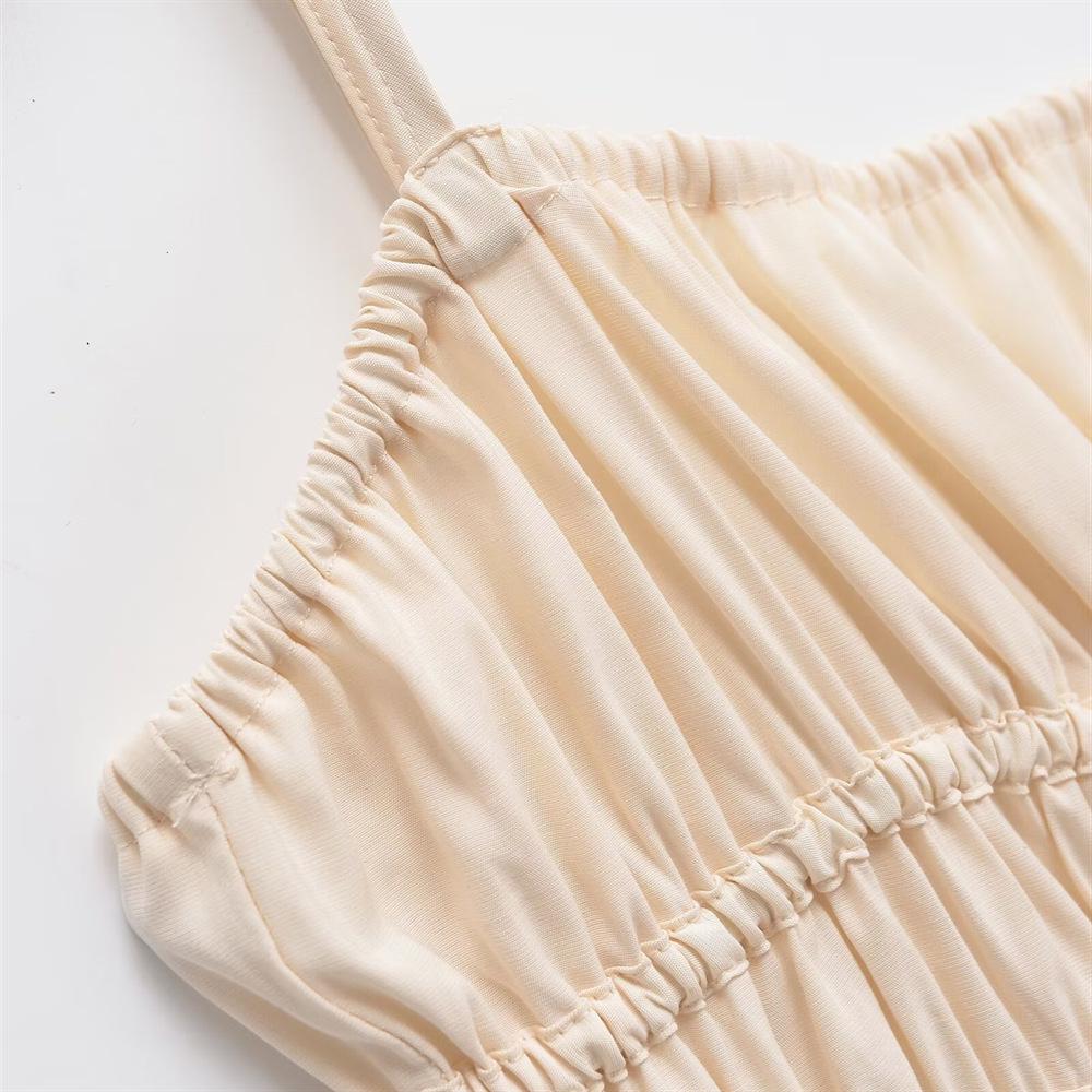 2025 Spring/Summer Slim Fit Sweet Vacation Draped Pleated Long Camisole Dress for Women