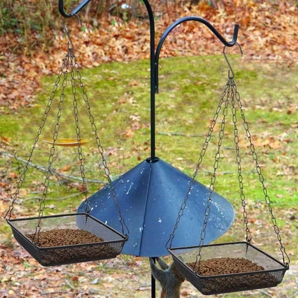 Metal Mesh Hanging Bird Feeder Large Capacity Square Bird Suspended Feeder with Hook Bird Feeding Tray Balcony