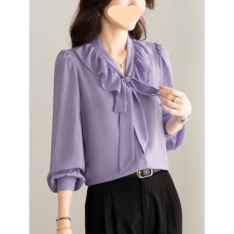 Elegant Womens Chiffon Shirt With Fabric For Spring Office Wear