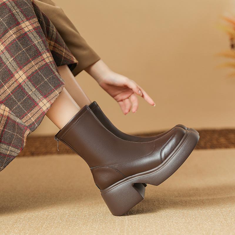Small Man with Tall, Thick Sole Elastic Slim Boots Waterproof Platform Thick Heel Korean Short Boots for Women Light Bottom Autumn and Winter Boots