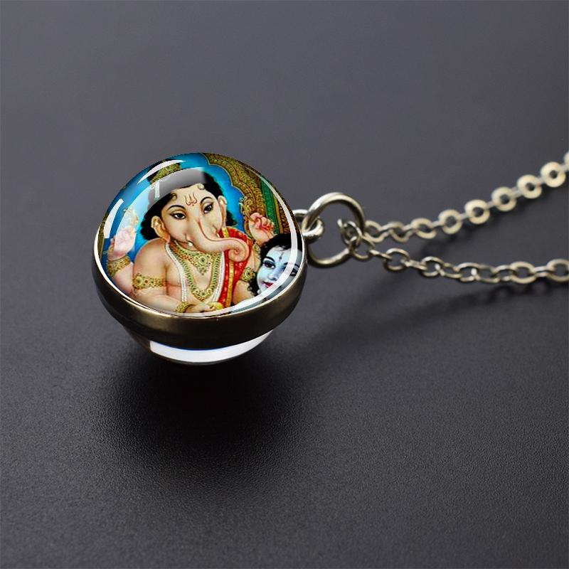 Новый Слон Бог Ганеша ожерелье индуизм буддизм художественные украшения двухсторонний стеклянный шар кулон ожерелье религиозные аксессуары