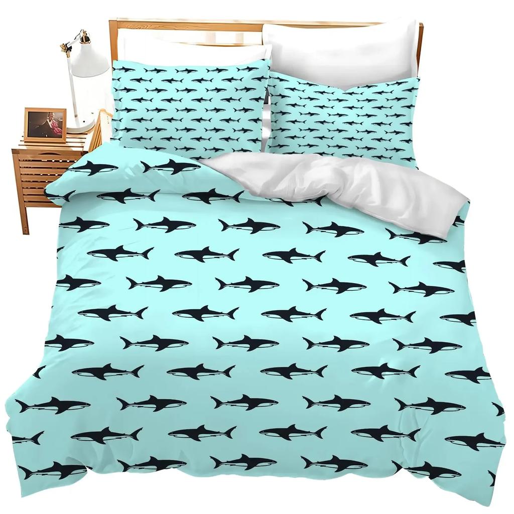 Shark Fish Print Bedding Set Cute Underwater Animal Duvet Cover Set Wonderful Gifts For Children Teens Adult Comforter Cover Set