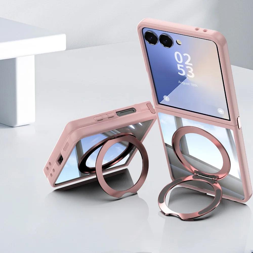 360 Magnetic Ring Holder Phone Case for Samsung Galaxy Z Flip 7 FE 6 5 Flip7 Flip6 Flip5 5G Clear TPU PC Cover with Kickstand