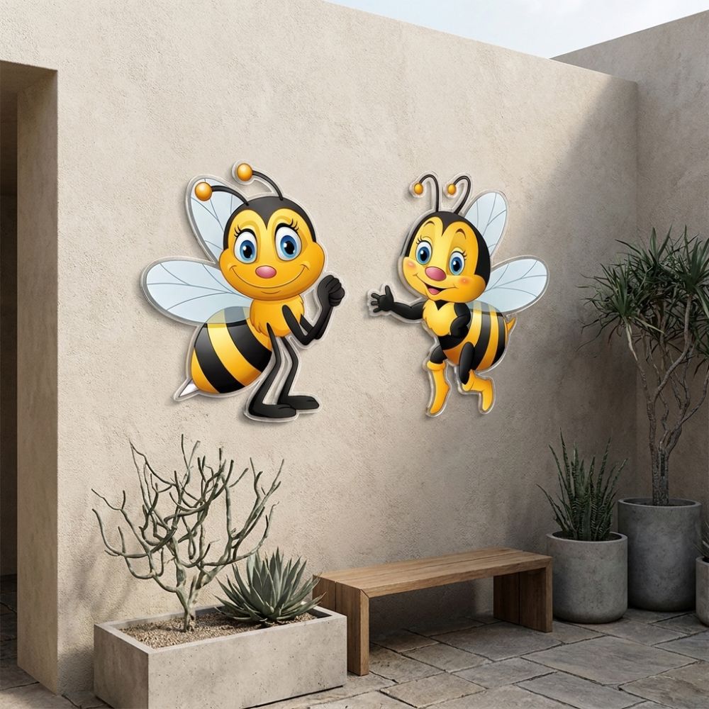 2Pcs Waterproof Garden Bee Hanging Plaque Sun Resistant Bee Fence Wall Ornament Courtyard Outdoor