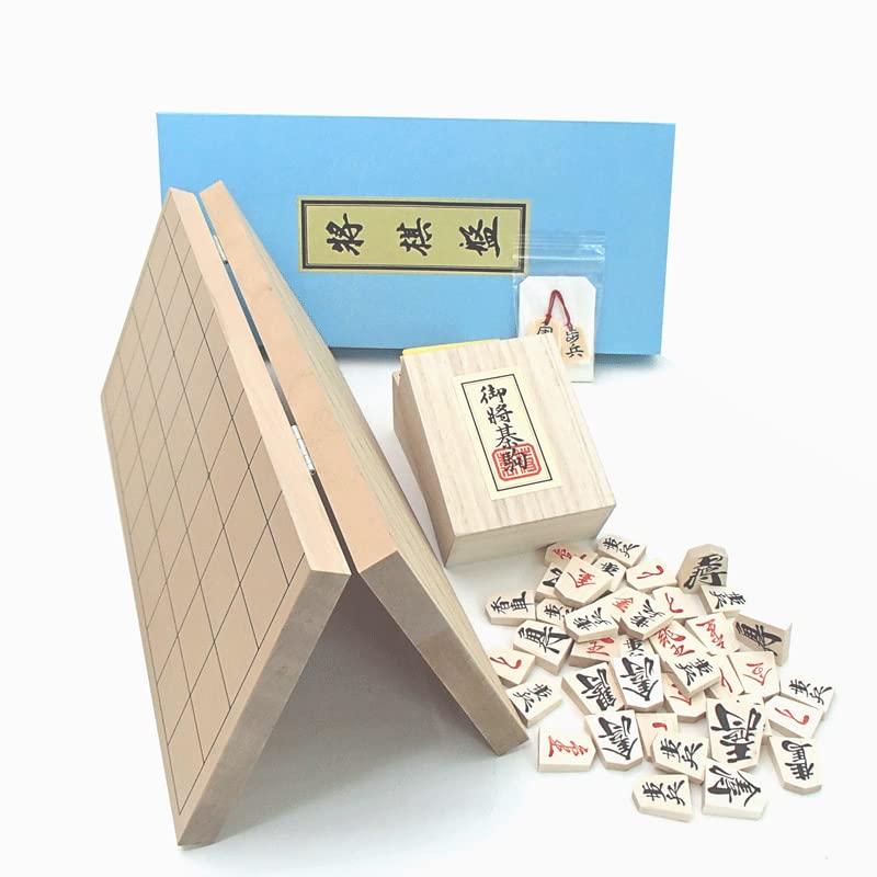 Shogi Board Set Go Labo Original P Made with 2 Netsuke Shinkatsura No. 6 Folded Shogi Board and the Most Popular Wooden Shogi Piece Wooden Shogi Set