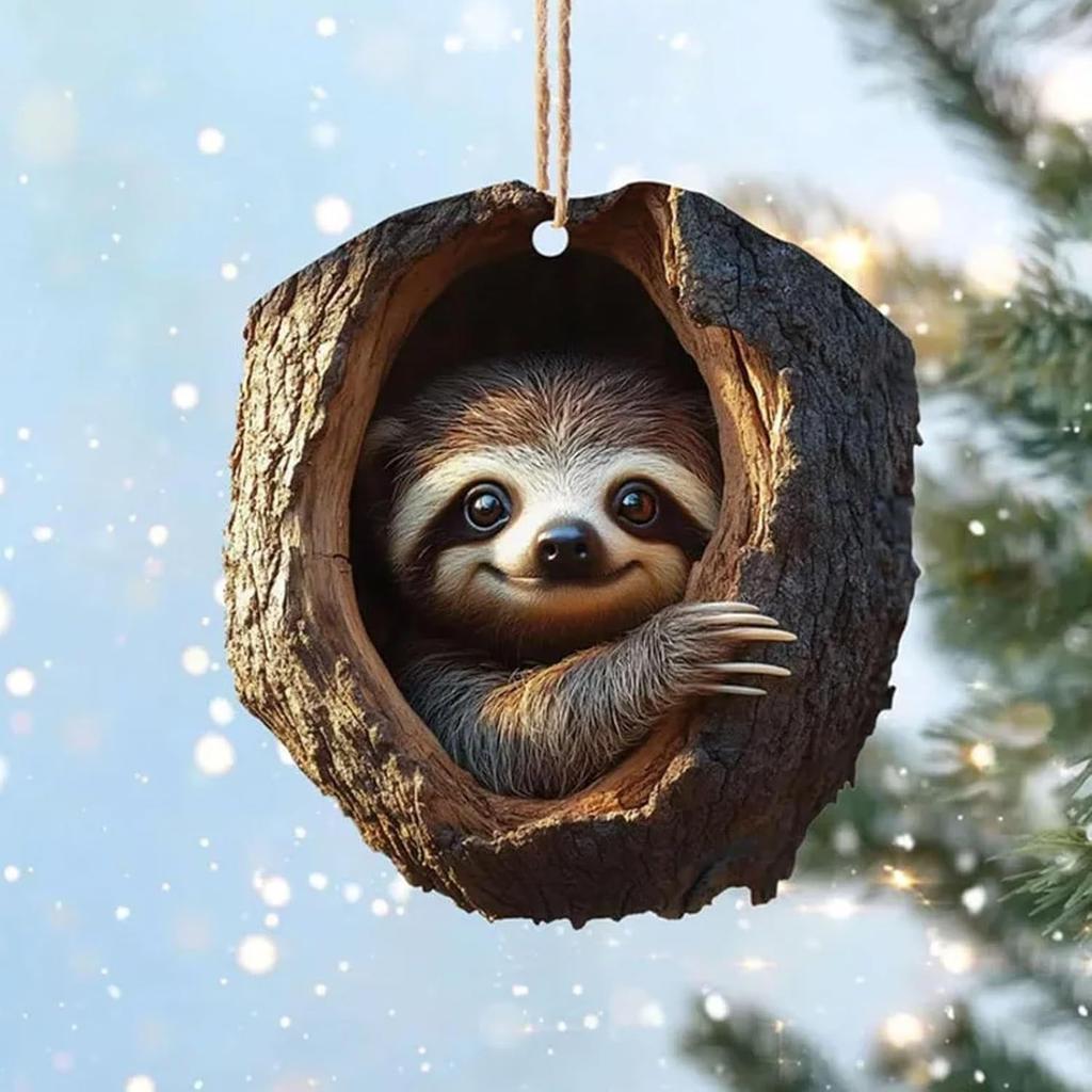 2025 Рождественские украшения в виде животных, акриловые украшения в виде животных для рождественской елки 2D Лесные рождественские украшения в виде енота, совы, кролика