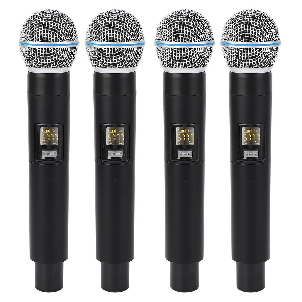 Wireless Microphone Set 164ft Range VHF Band 4 Cordless Handheld Dynamic Mic for Stage Recording